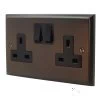 2 Gang - Double 13 Amp Switched Plug Socket : Black Trim Victorian Premier Silk Bronze Switched Plug Socket