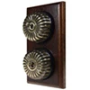 2 Fluted Antique Brass Dome Switches on Vertical Wooden Pattress