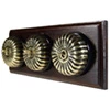 3 Fluted Antique Brass Dome Switches on Horizontal Wooden Pattress