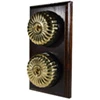 2 Fluted Polished Brass Dome Switches on Vertical Wooden Pattress