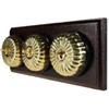 3 Fluted Polished Brass Dome Switches on Horizontal Wooden Pattress