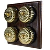 4 Fluted Polished Brass Dome Switches on Square Wooden Pattress