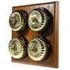 4 Fluted Polished Brass Dome Switches on Square Wooden Pattress