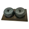 2 Old Bronze Dome Switches on Horizontal Wooden Pattress