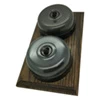 2 Old Bronze Dome Switches on Vertical Wooden Pattress