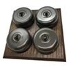4 Old Bronze Dome Switches on Square Wooden Pattress