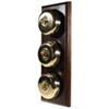 3 Polished Chrome Dome Switches on Vertical Wooden Pattress Vintage Dome (Metal) Polished Chrome - Dark Oak Light Switch