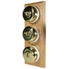 3 Polished Brass Dome Switches on Vertical Wooden Pattress