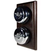 2 Polished Chrome Dome Switches on Vertical Wooden Pattress