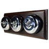 3 Polished Chrome Dome Switches on Horizontal Wooden Pattress