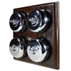 4 Polished Chrome Dome Switches on Square Wooden Pattress