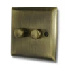 2 Gang Combination - 1 x LED Dimmer + 1 x 2 Way Push Switch Vogue Antique Brass LED Dimmer and Push Light Switch Combination