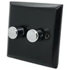 2 Gang 250W 2 Way LED Dimmer (Min Load 5W, Max Load 250W) Vogue Matt Black with Chrome LED Dimmer