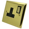 1 Gang - Single 13 Amp Switched Plug Socket : Black Trim Vogue Polished Brass Switched Plug Socket