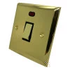 1 Gang - Used for heating and water heating circuits. Switches both live and neutral poles : Black Trim Vogue Polished Brass 20 Amp Switch