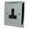 1 Gang - For table lamp lighting circuits : Black Trim Vogue Polished Chrome Round Pin Unswitched Socket (For Lighting)