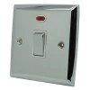 1 Gang - Used for heating and water heating circuits. Switches both live and neutral poles : White Trim Vogue Polished Chrome 20 Amp Switch