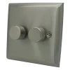 2 Gang Combination - 1 x LED Dimmer + 1 x 2 Way Push Switch Vogue Satin Stainless LED Dimmer and Push Light Switch Combination