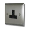 1 Gang - For table lamp lighting circuits : Black Trim Vogue Satin Stainless Round Pin Unswitched Socket (For Lighting)