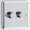 2 Gang : 1 x LED Dimmer + 1 x 2 Way Push Switch Warwick Polished Chrome LED Dimmer and Push Light Switch Combination