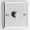 1 Gang 2 Way 400W Dimmer - Push to switch on | off, turn to dim. Each dimmer will control 400W of standard lights or 200W of halogen lights Warwick Polished Chrome Intelligent Dimmer