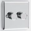 2 Gang 2 Way 400W Dimmer - Push to switch on | off, turn to dim. Each dimmer will control 400W of standard lights or 200W of halogen lights Warwick Polished Chrome Intelligent Dimmer