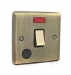 1 Gang - Used for heating and water heating circuits. Switches both live and neutral poles : Black Trim Warwick Antique Brass 20 Amp Switch