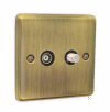 Combined standard aerial socket and satellite (F) connector on one plate : Black Trim Warwick Antique Brass TV and SKY Socket