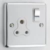 1 Gang - For table lamp lighting circuits : White Trim Warwick Polished Chrome Round Pin Switched Socket (For Lighting)