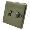 2 Gang : 1 x LED Dimmer + 1 x 2 Way Push Switch Warwick Brushed Steel LED Dimmer and Push Light Switch Combination