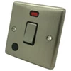 1 Gang - Used for heating and water heating circuits. Switches both live and neutral poles : Black Trim Warwick Brushed Steel 20 Amp Switch