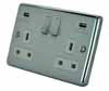 2 Gang - Double 13 Amp Plug Socket with USB A Charging Ports - White Trim