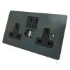 2 Gang - Double 13 Amp Plug Socket with 2 USB A Charging Ports - 1 USB for Tablet | Phone Charging and 1 Phone Charging Socket - Black Trim & Rockers Only 