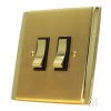 2 Gang Centre Off Retractive Switch : Black Trim Art Deco Dual Satin | Polished Brass Retractive Centre Off Switch