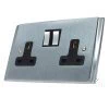 2 Gang - Double 13 Amp Switched Plug Socket : Black Trim Art Deco Dual Satin | Polished Chrome Switched Plug Socket