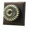 1 Fluted Antique Brass Dome Intermediate Light Switch on Square Wooden Pattress Vintage Dome (Metal) Fluted Antique Brass - Dark Oak Intermediate Light Switch