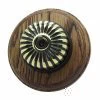 1 Fluted Antique Brass Dome Intermediate Light Switch on Round Wooden Pattress Vintage Dome (Metal) Fluted Antique Brass - Medium Oak Intermediate Light Switch