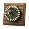 1 Fluted Antique Brass Dome Intermediate Light Switch on Square Wooden Pattress Vintage Dome (Metal) Fluted Antique Brass - Medium Oak Intermediate Light Switch