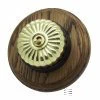 1 Fluted Polished Brass Dome Switch on Round Wooden Pattress Vintage Dome (Metal) Fluted Polished Brass - Medium Oak Light Switch