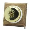 1 Polished Brass Dome Switch on Square Wooden Pattress