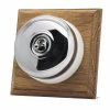 1 Polished Chrome Dome Switch on Square Wooden Pattress
