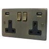 Low Profile Rounded Antique Brass Plug Socket with USB Charging - 1