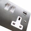 Executive Square Satin Stainless Steel Plug Socket with USB Charging - 3
