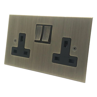 Ultra Square Antique Brass Switched Plug Socket