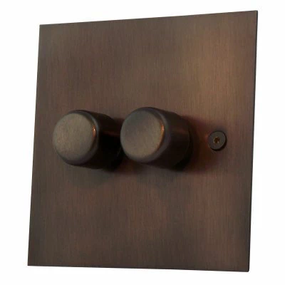 Ultra Square Cocoa Bronze Button Dimmer and Toggle Switch Combination