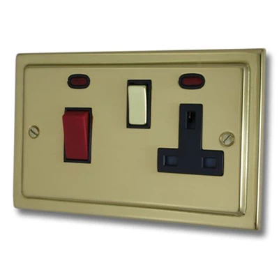 Victorian Polished Brass Cooker Control (45 Amp Double Pole Switch and 13 Amp Socket)