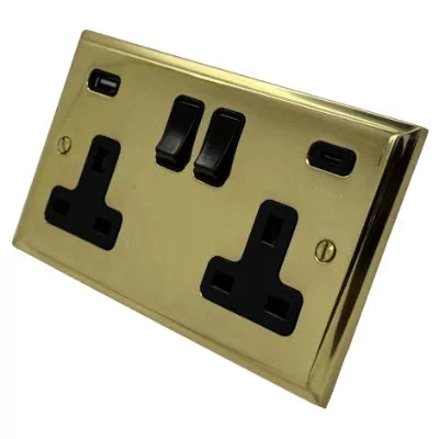 Victorian Premier Polished Brass Plug Socket with USB Charging