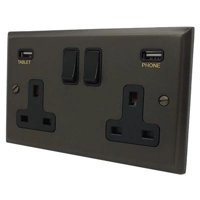 Victorian Premier Silk Bronze Plug Socket with USB Charging