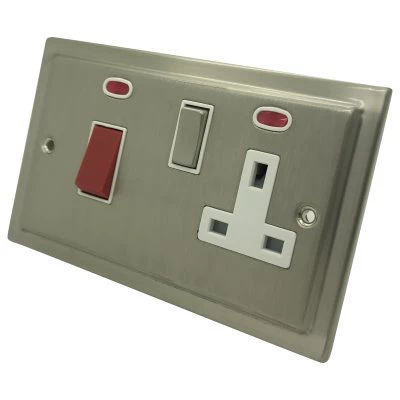 Victorian Satin Nickel Cooker Control (45 Amp Double Pole Switch and 13 Amp Socket)