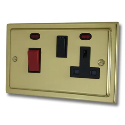 Victorian Classic Polished Brass Cooker Control (45 Amp Double Pole Switch and 13 Amp Socket)